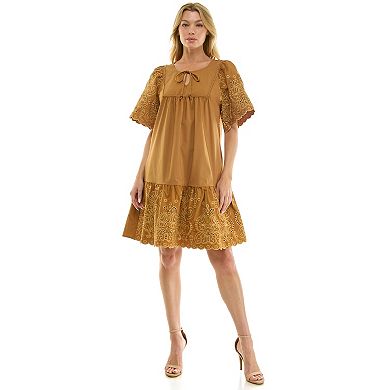 Women's Figueroa & Flower Embroidered Tie Neck Dress