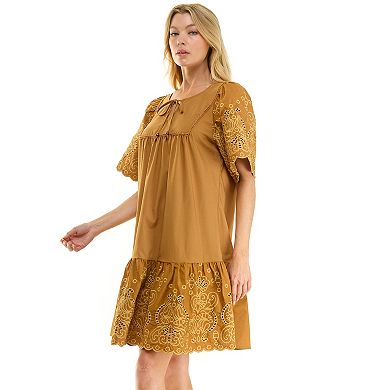 Women's Figueroa & Flower Embroidered Tie Neck Dress