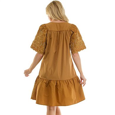 Women's Figueroa & Flower Embroidered Tie Neck Dress