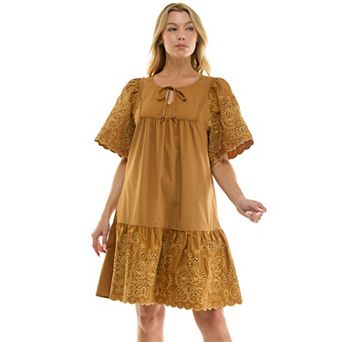 Women's Figueroa & Flower Embroidered Tie Neck Dress