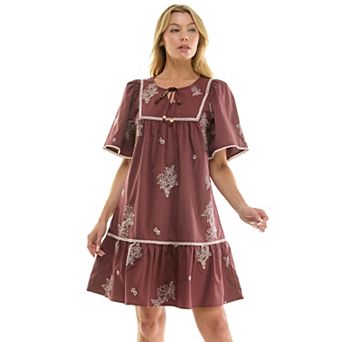 Women's Figueroa & Flower Embroidered Tie Neck Dress
