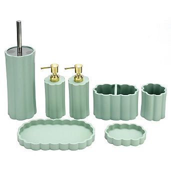 7 pc Pedal Sage Resin Bathroom Set