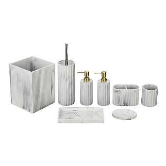 8 pc White Marble Resin Bathroom Set