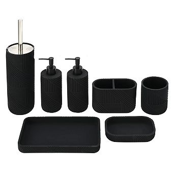 7 pc Black Urban Grid Bathroom Set