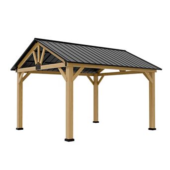 SHADE GRAPHIX 13 ft. W x 11 ft. D Wooden Frame Patio Gazebo w/ Gable Roof Galvanized Top