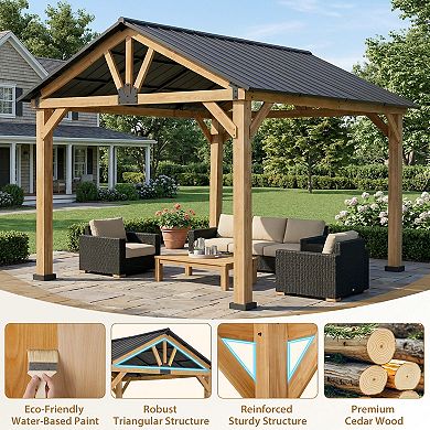 SHADE GRAPHIX 13 ft. W x 11 ft. D Wooden Frame Patio Gazebo w/ Gable Roof Galvanized Top