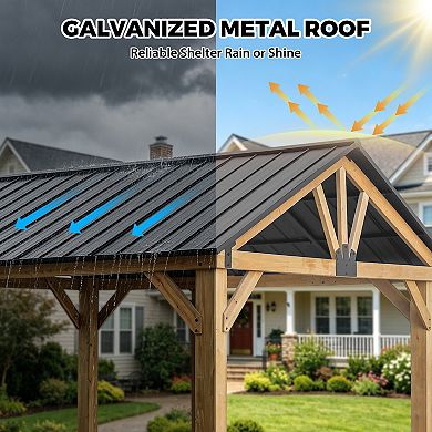 SHADE GRAPHIX 13 ft. W x 11 ft. D Wooden Frame Patio Gazebo w/ Gable Roof Galvanized Top