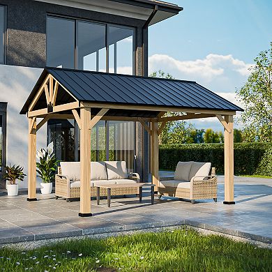 SHADE GRAPHIX 13 ft. W x 11 ft. D Wooden Frame Patio Gazebo w/ Gable Roof Galvanized Top