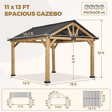 SHADE GRAPHIX 13 ft. W x 11 ft. D Wooden Frame Patio Gazebo w/ Gable Roof Galvanized Top