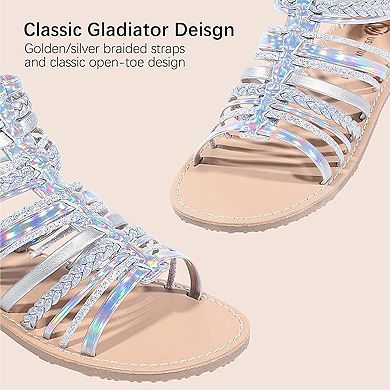 Girls Sandals Open Toe Breathable Summer Sandals with Heel Zipper
