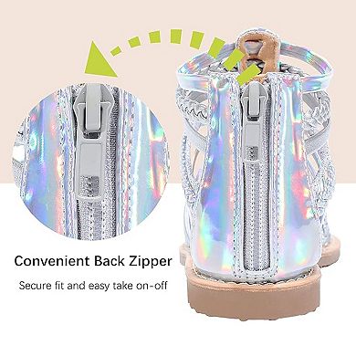 Girls Sandals Open Toe Breathable Summer Sandals with Heel Zipper