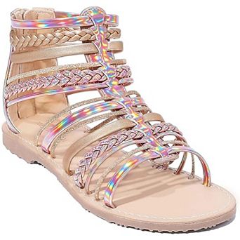 Girls Sandals Summer Flat Open Toe Ankle Sandals with Heel Zipper for Little/Big Kids