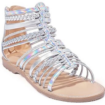Girls Sandals Summer Flat Open Toe Ankle Sandals with Heel Zipper for Little/Big Kids