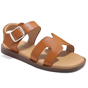 Girls Sandals Open Toe Cute Flats Dress Sandals with Adjustable Buckle