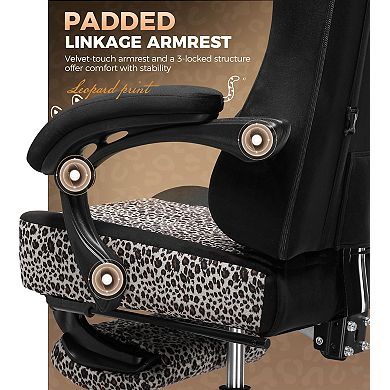 CloudRest Pro Leopard Print Gaming Chair with Footrest & Lumbar Pillow