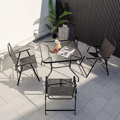 Costway 34 Inch Outdoor Dining Table Square Tempered Glass Table with 1.5" Umbrella Hole