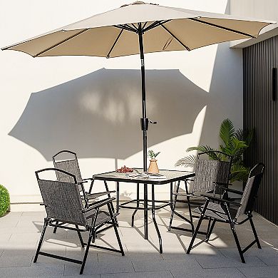 Costway 34 Inch Outdoor Dining Table Square Tempered Glass Table with 1.5" Umbrella Hole