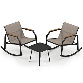 Costway 3 pc Rocking Bistro Set Outdoor Conversation Set with Porch Rocking Chairs