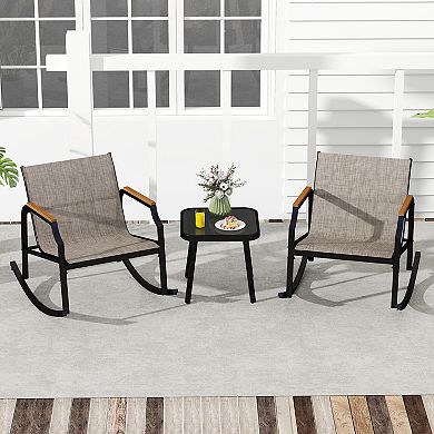 Costway 3 PCS Rocking Bistro Set Outdoor Conversation Set with Porch Rocking Chairs