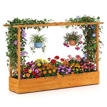 Costway 1 pc Raised Garden Bed with Trellis Hanging Roof Planter Box Drainage Holes for Patio
