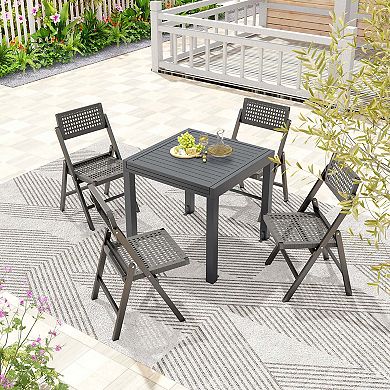 Costway 31.5"-63" Expandable Patio Dining Table for 4-6 Person with Slatted Tabletop