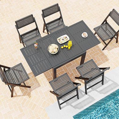 Costway 31.5"-63" Expandable Patio Dining Table for 4-6 Person with Slatted Tabletop
