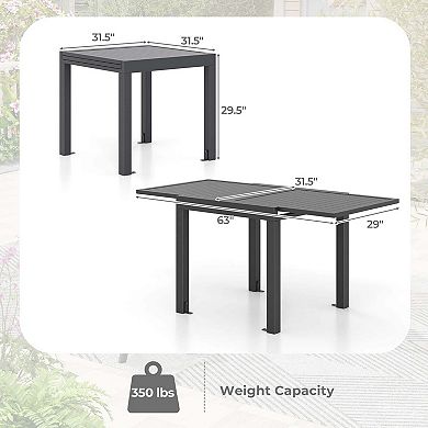 Costway 31.5"-63" Expandable Patio Dining Table for 4-6 Person with Slatted Tabletop