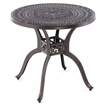 Costway 31.5" Cast Aluminum Table Patio Round Dining Table with 2" Umbrella Hole