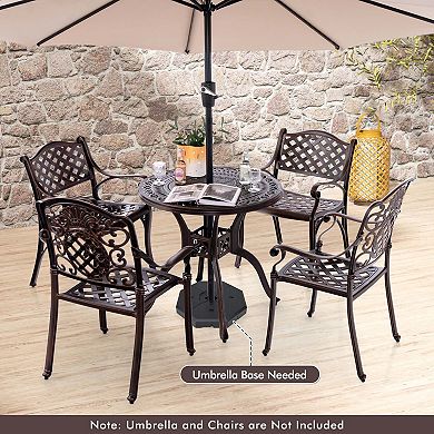 Costway 31.5" Cast Aluminum Table Patio Round Dining Table with 2" Umbrella Hole