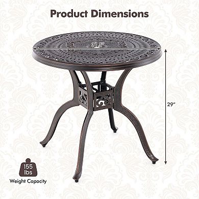 Costway 31.5" Cast Aluminum Table Patio Round Dining Table with 2" Umbrella Hole
