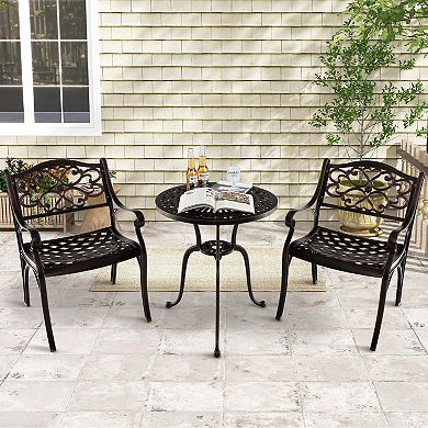 Costway 2 PCS Cast Aluminum Patio Chairs Outdoor Dining with Armrests & Curved Seats Bronze