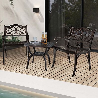 Costway 2 PCS Cast Aluminum Patio Chairs Outdoor Dining with Armrests & Curved Seats Bronze