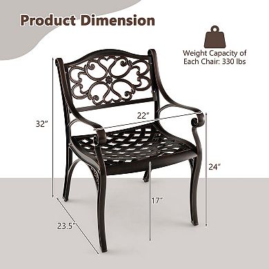 Costway 2 PCS Cast Aluminum Patio Chairs Outdoor Dining with Armrests & Curved Seats Bronze