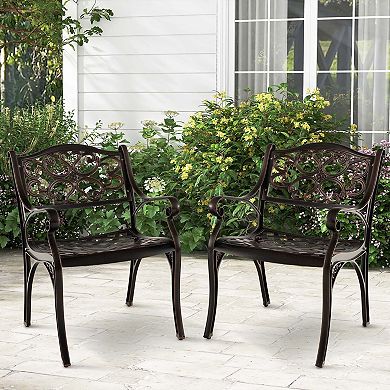 Costway 2 PCS Cast Aluminum Patio Chairs Outdoor Dining with Armrests & Curved Seats Bronze