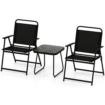 Costway 3 pc Patio Folding Conversation Chairs&Table Heavy-Duty Metal Outdoor Portable