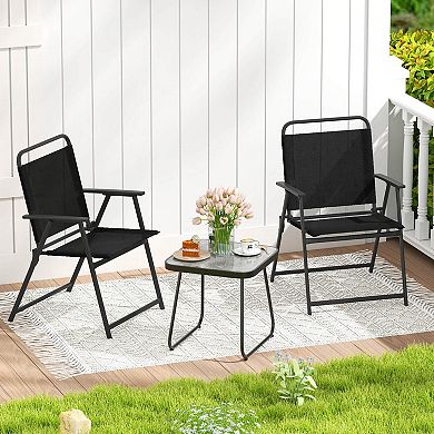 Costway 3pcs Patio Folding Conversation Chairs&Table Heavy-Duty Metal Outdoor Portable