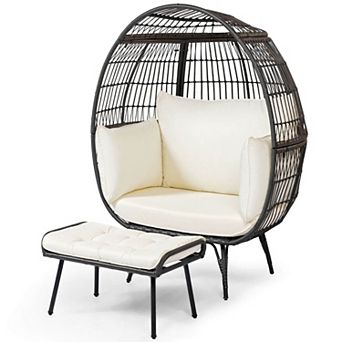 Costway 2 pc Patio Wicker Lounge Basket Set Oversized Egg Chair with Soft Cushions