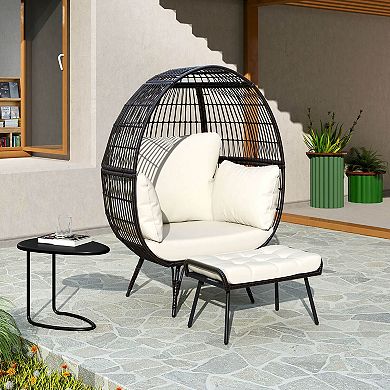 Costway 2 PCS Patio Wicker Lounge Basket Set Oversized Egg Chair with Soft Cushions