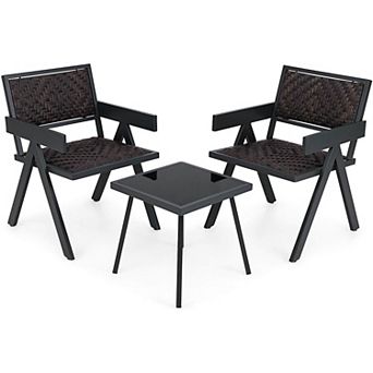 Costway 3 pc Patio Wicker Chair Set, Rattan Furniture Set with Quick Dry Foam Padding