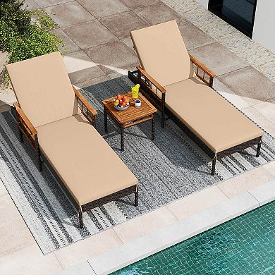 Costway 2-Piece Patio Rattan Chaise Lounge with Side Table Outdoor Reclining Chair Set