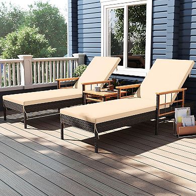 Costway 2-Piece Patio Rattan Chaise Lounge with Side Table Outdoor Reclining Chair Set