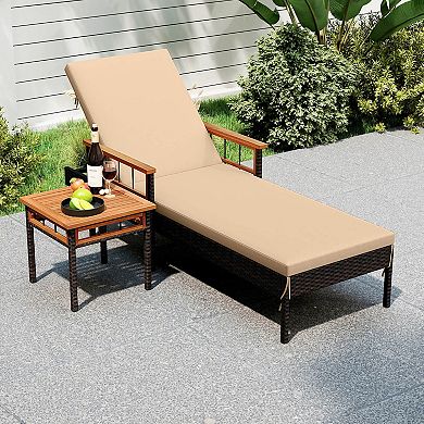 Costway 2-Piece Patio Rattan Chaise Lounge with Side Table Outdoor Reclining Chair Set