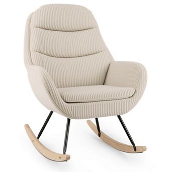 Costway 1 pc Upholstered Rocking Chair with Padded Backrest & Seat Rubber Wood Feet Metal Frame