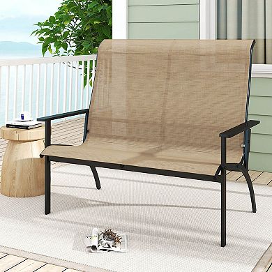 Costway 2-Person Patio Garden Bench with High Back and Armrests 880 lbs Weight Capacity