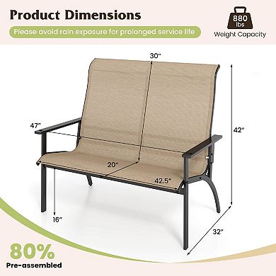 Costway 2-Person Patio Garden Bench with High Back and Armrests 880 lbs Weight Capacity