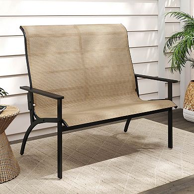 Costway 2-Person Patio Garden Bench with High Back and Armrests 880 lbs Weight Capacity