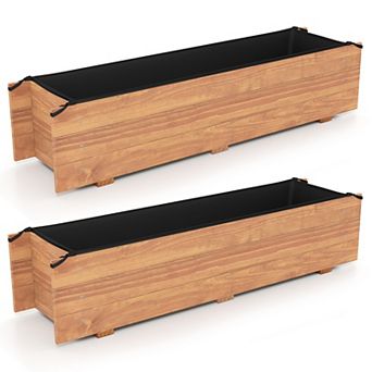 Costway 2 pc Wooden Raised Garden Bed with Drainage Holes, Liner for Vegetable Flower Herb