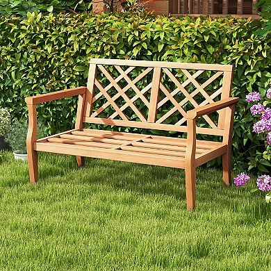 Costway 2-Person Outdoor Garden Bench with Comfy Armrests and Backrest Teak Wood