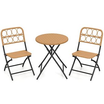 Costway 3 pc Patio Bistro Set with Wicker Seat & Tabletop for Backyard, Garden, Balcony