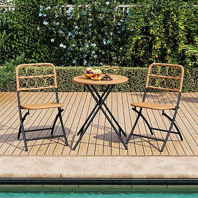 Costway 3 PCS Patio Bistro Set with Wicker Seat & Tabletop for Backyard, Garden, Balcony